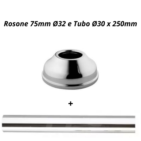 Kit Tubo Liscio Cromato Diametro 30 250mm Rosone Ottone 75 MM Diametro 30